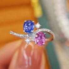 14k Gold 1.14 Ctw Natural Sapphire & Diamond & Toi Et Moi Ring