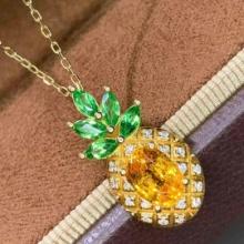14k Gold 1.13 Ct Natural Sapphire & Diamond & Tsavorite Pendant( Without Chain )