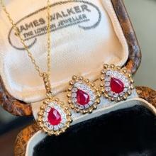 14k Gold 0.84 Ctw Natural Ruby & Diamond Jewelry Set