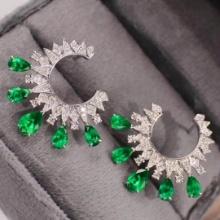 14k Gold 3.00 Ctw Vivid Green Natural Emerald & Diamond Earrings