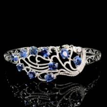 14k Gold 5.11 Ct Natural Sapphire & Diamond Bangle