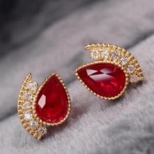 14k Gold 1.16 Ct Natural Ruby & Diamond Earrings