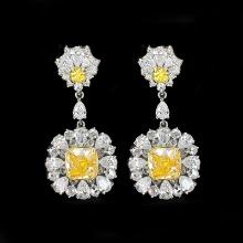 14k Gold 4.68 Ctw Natural Yellow Diamond & Diamond Earrings