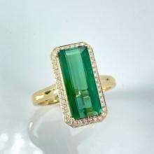14k Gold 5 Ct Natural Tourmaline & Diamond Ring