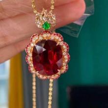 14k Gold 10.88 Ct Natural Tourmaline & Diamond & Emerald & Sapphire & Ruby Pendant( Without Chain )
