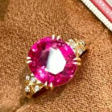14k Gold 4.18 Ct Natural Tourmaline & Diamond Ring