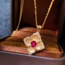 14k Gold 0.60 Ctw Natural Ruby & Diamond Pendant( Without Chain )
