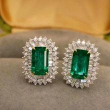 14k Gold 3.10 Ctw Vivid Green Natural Emerald & Diamond Earrings