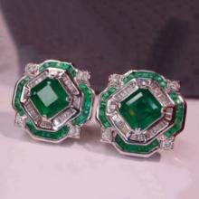 14k Gold 2.60 Ctw Vivid Green Natural Emerald & Diamond Earrings