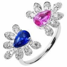 14k Gold 2.24 Ctw Natural Sapphire & Diamond & Toi Et Moi Ring
