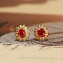 14k Gold 0.8 Ct Natural Ruby & Diamond Earrings