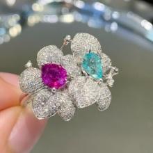 14k Gold 1.5 Ct Natural Paraiba Tourmaline & Sapphire & Diamond & Toi Et Moi Ring