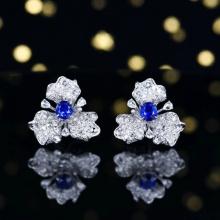 14k Gold 2.67 Ctw Natural Sapphire & Diamond Earrings