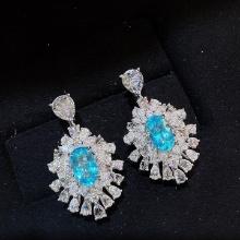 14k Gold 3.12 Ctw Natural Paraiba Tourmaline & Diamond Earrings