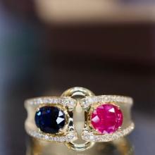 14k Gold 1.23 Ctw Natural Sapphire & Ruby & Diamond Ring