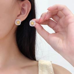 14k Gold 1.55 Ctw Natural Yellow Diamond & Diamond Earrings