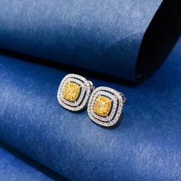 14k Gold 1.55 Ctw Natural Yellow Diamond & Diamond Earrings