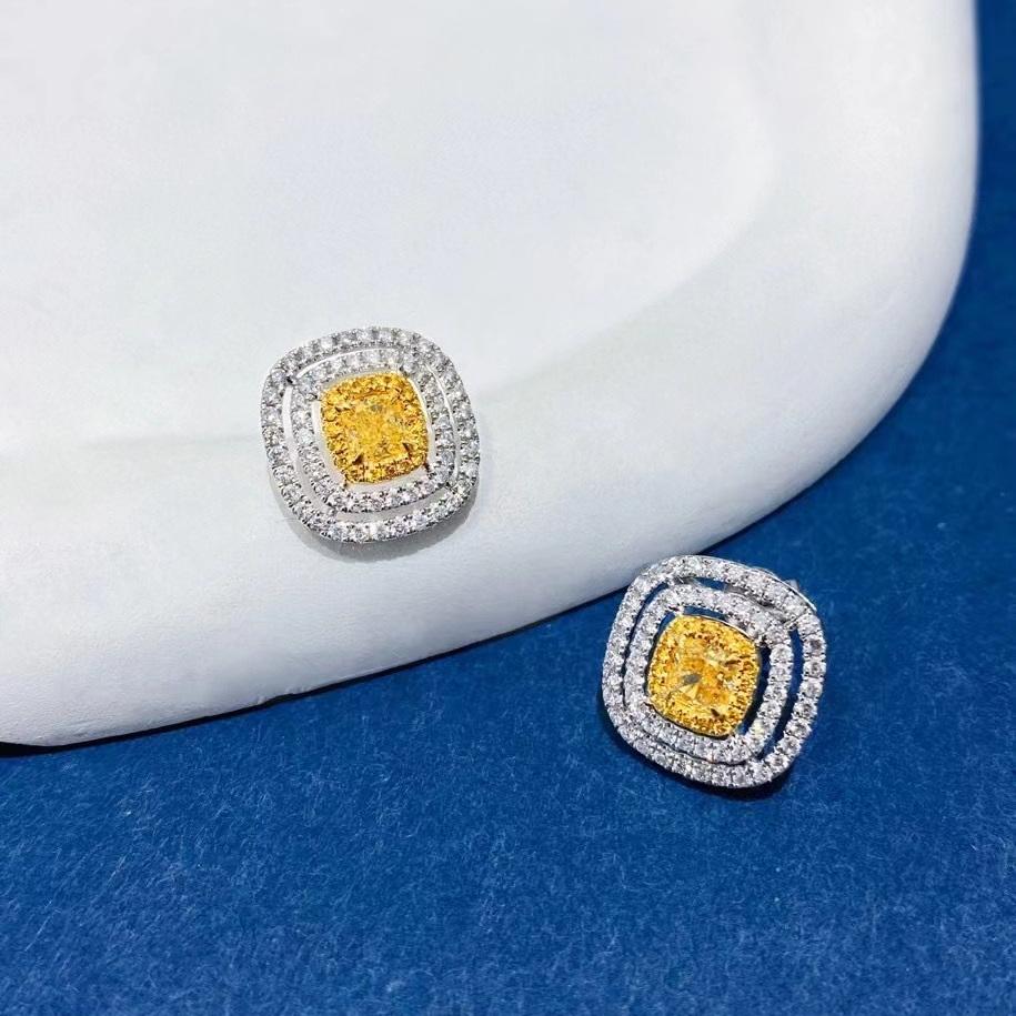 14k Gold 1.55 Ctw Natural Yellow Diamond & Diamond Earrings