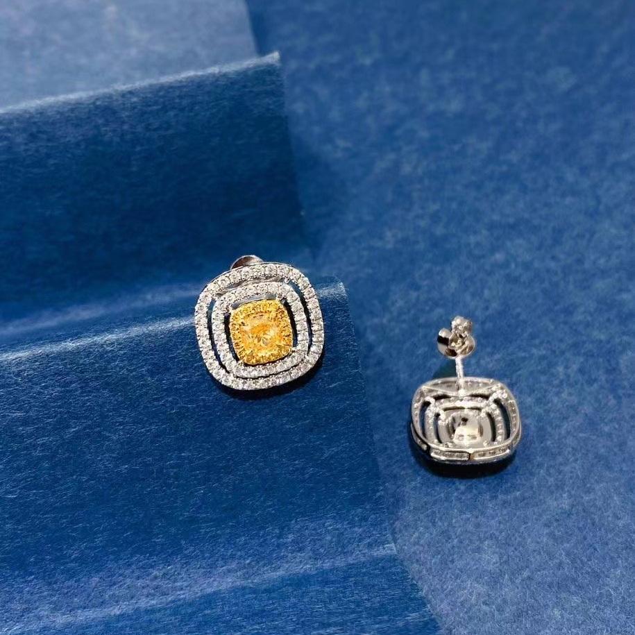 14k Gold 1.55 Ctw Natural Yellow Diamond & Diamond Earrings