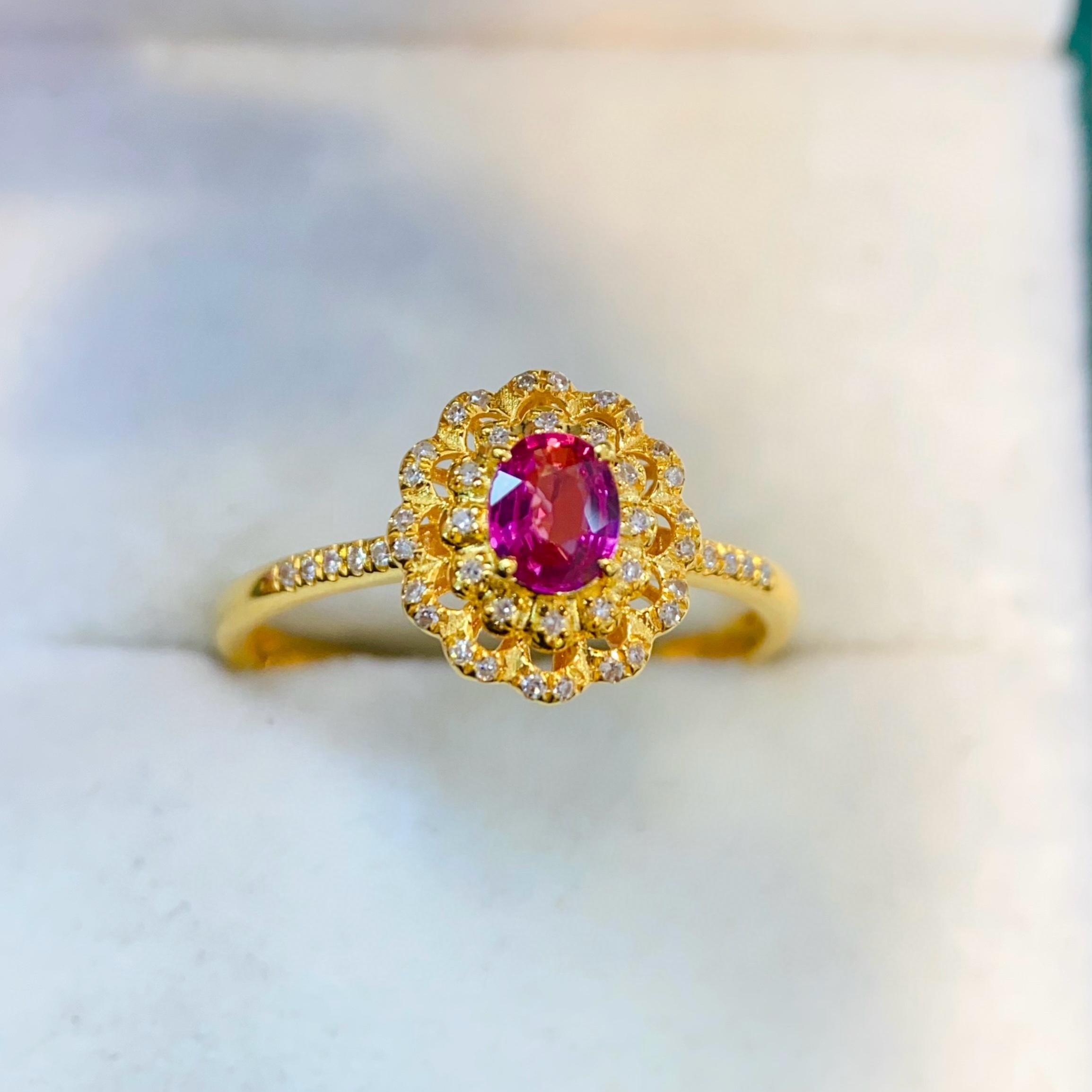 14k Gold 0.55 Ct Natural Ruby & Diamond Ring