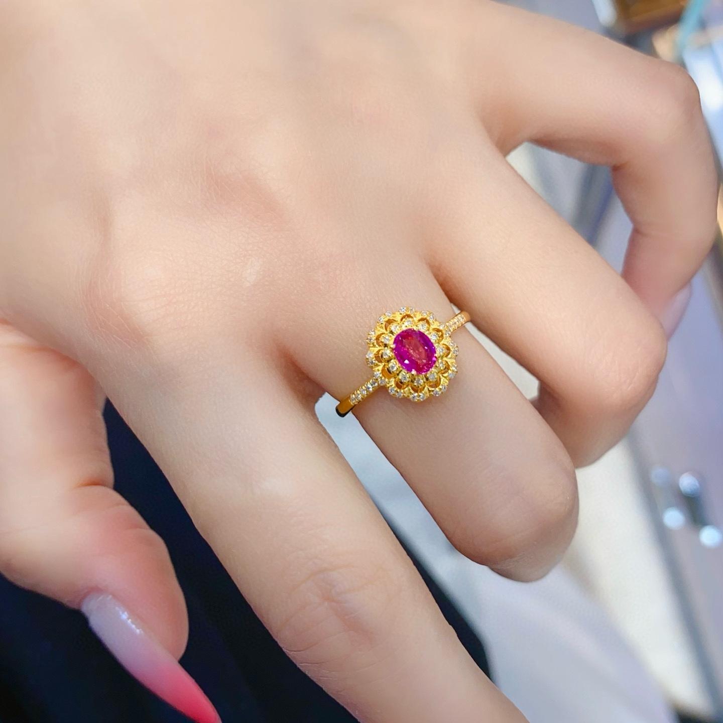 14k Gold 0.55 Ct Natural Ruby & Diamond Ring