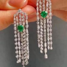 14k Gold 2.41 Ctw Vivid Green Natural Emerald & Diamond Earrings