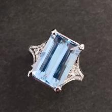 14k Gold 7.67 Ctw Natural Aquamarine & Diamond Ring