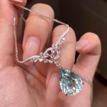 14k Gold 8.14 Ctw Natural Aquamarine & Sapphire Necklace