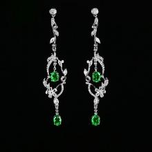 14k Gold 1.93 Ctw Vivid Green Natural Tsavorite & Diamond Earrings