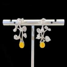 14k Gold 1.94 Ctw Natural Yellow Diamond & Diamond Earrings