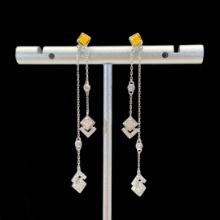 14k Gold 0.56 Ctw Natural Yellow Diamond & Diamond Earrings