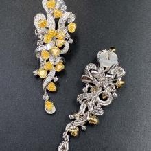 14k Gold 7.59 Ctw Natural Yellow Diamond & Diamond Earrings