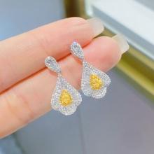 14k Gold 1.56 Ctw Natural Yellow Diamond & Diamond Earrings
