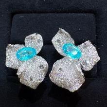 14k Gold 3.40 Ctw Natural Paraiba Tourmaline & Diamond Earrings