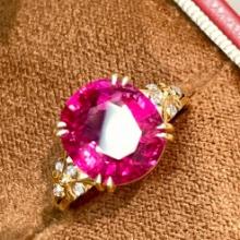 14k Gold 4.18 Ct Natural Tourmaline & Diamond Ring