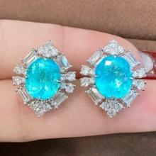 14k Gold 7.12 Ctw Natural Paraiba Tourmaline & Diamond Earrings