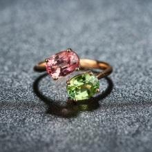 14k Gold 3.2 Ct Natural Tourmaline & Toi Et Moi Ring