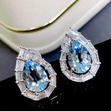 14k Gold 4.75 Ctw Natural Aquamarine & Diamond Earrings