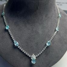 14k Gold 4.93 Ctw Natural Paraiba Tourmaline & Diamond Necklace