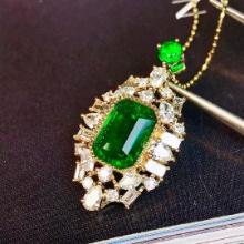 14k Gold 3.93 Ctw Vivid Green Natural Emerald & Diamond Pendant( Without Chain )