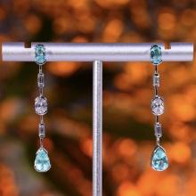 14k Gold 2.90 Ctw Natural Paraiba Tourmaline & Diamond Earrings