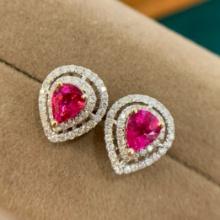 14k Gold 1.18 Ct Natural Ruby & Diamond Earrings