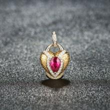14k Gold 0.67 Ctw Natural Ruby & Diamond Pendant( Without Chain )