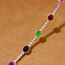14k Gold 4.43 Ctw Natural Sapphire & Ruby & Tsavorite & Diamond Bracelet