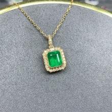 14k Gold 1.38 Ctw Vivid Green Natural Emerald & Diamond Pendant( Without Chain )