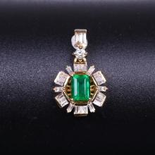 14k Gold 0.50 Ctw Vivid Green Natural Emerald & Diamond Pendant( Without Chain )