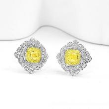 14k Gold 1.07 Ctw Natural Yellow Diamond & Diamond Earrings