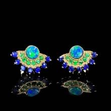 14k Gold 0.45 Ctw Natural Opal & Sapphire Earrings