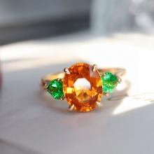 14k Gold 2.92 Ctw Natural Spessartine & Tsavorite Ring