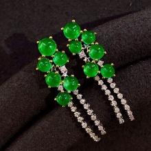 14k Gold 4.15 Ct Vivid Green Natural Emerald & Diamond Earrings